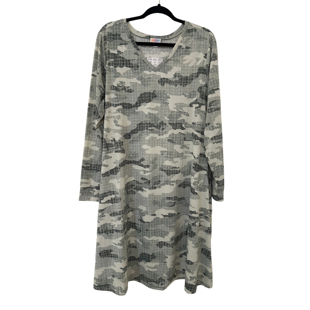 LuLaRoe Emily Dress 2XL Camo Long Sleeve Midi T-Shirt Dress Casual Everyday